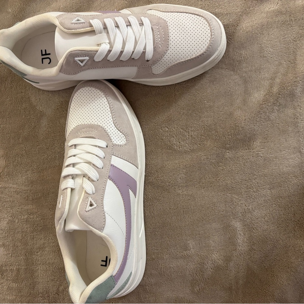 JustFab White and Lavender Sneakers